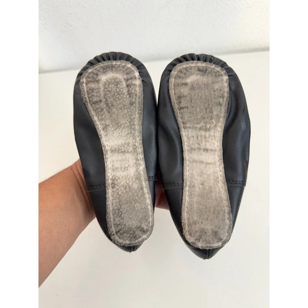 Danskin Girls Black Leather Ballet Slippers Dance Shoes Size 13 Full Suede Sole